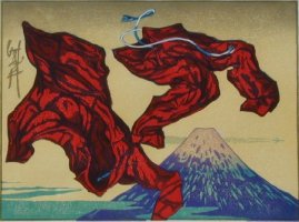 Red Pajamas Over Fuji, print by Walt Padgett